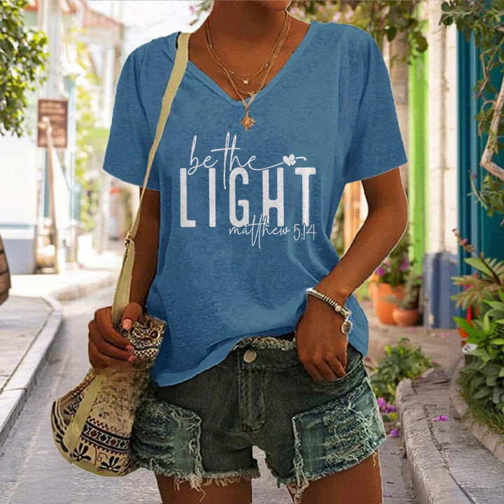 Christianartworkshop Women's Be The Light Faith Print V-Neck T-shirt