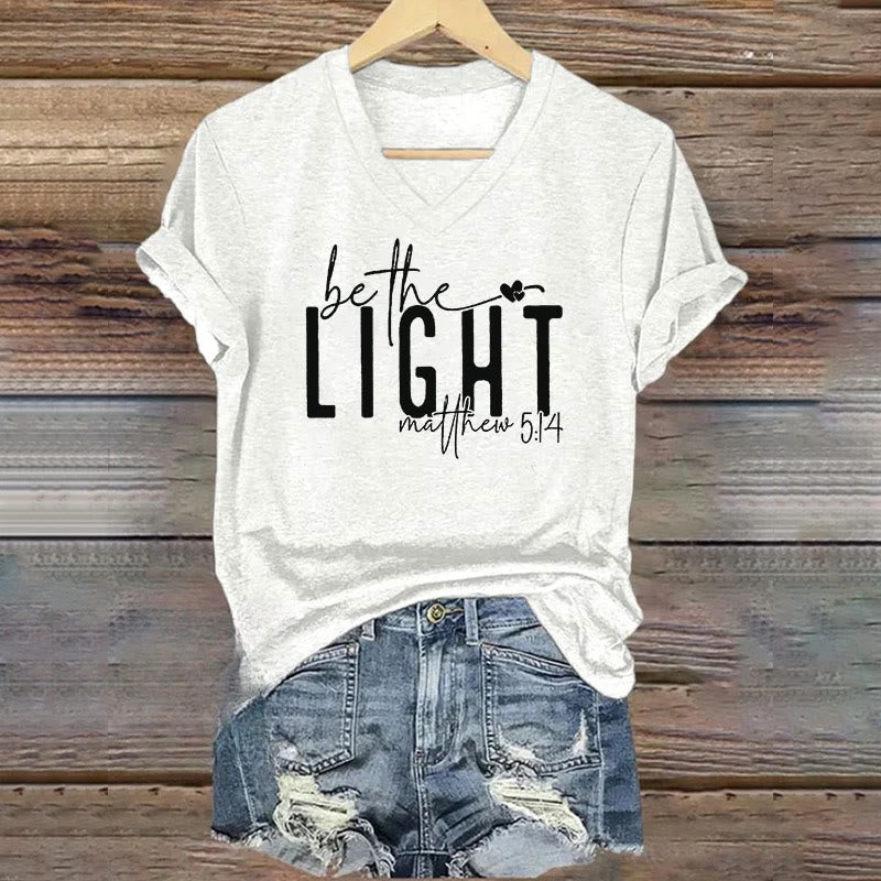 Christianartworkshop Women's Be The Light Faith Print V-Neck T-shirt - image 4