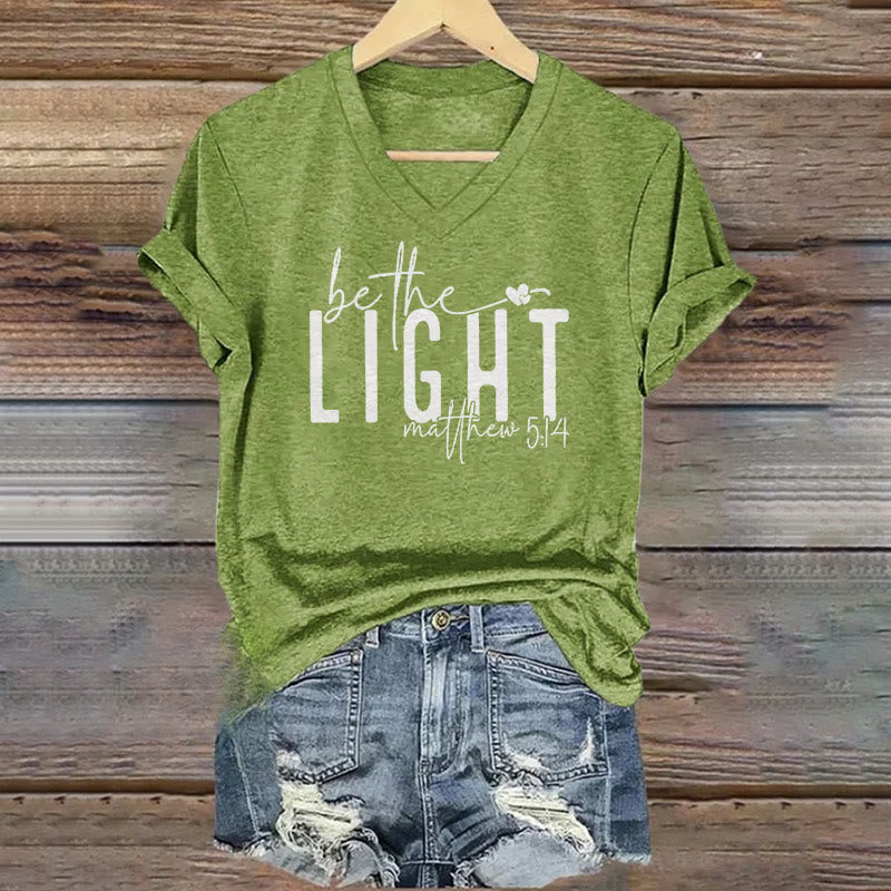 Christianartworkshop Women's Be The Light Faith Print V-Neck T-shirt