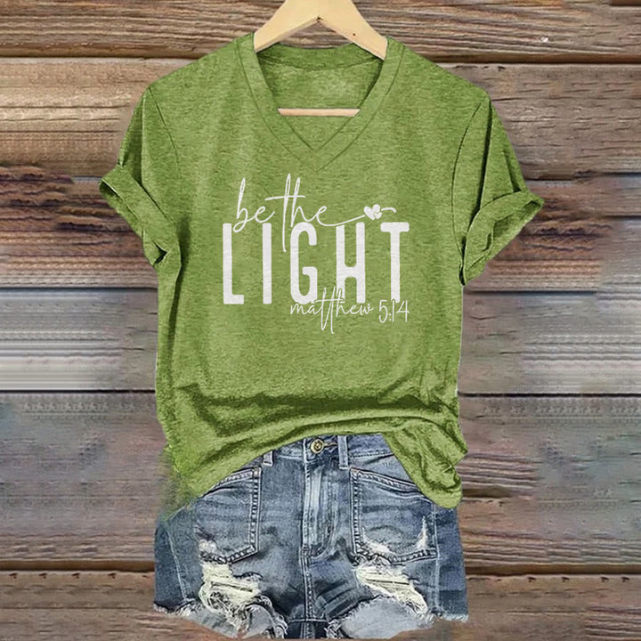 Christianartworkshop Women's Be The Light Faith Print V-Neck T-shirt