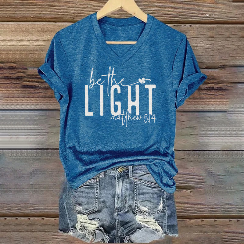 Christianartworkshop Women's Be The Light Faith Print V-Neck T-shirt - image 2