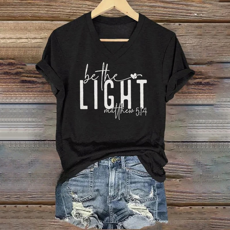 Christianartworkshop Women's Be The Light Faith Print V-Neck T-shirt