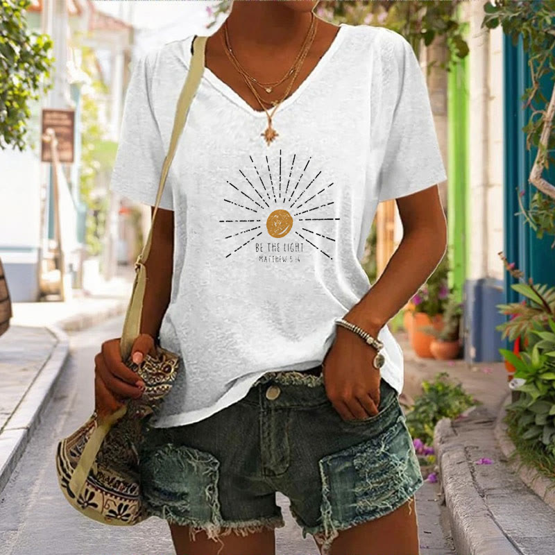 Christianartworkshop Women's Be The Light Matthew 5:14 Print Print V-Neck T-shirt - image 2