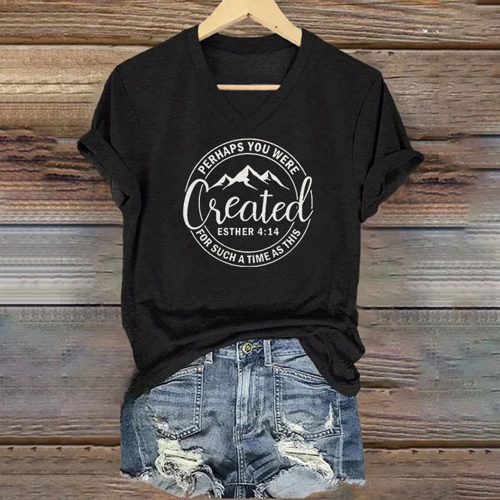 Christianartworkshop Women's Perhaps You Were Created Print V-Neck T-shirt - Black - 4XL - image 3