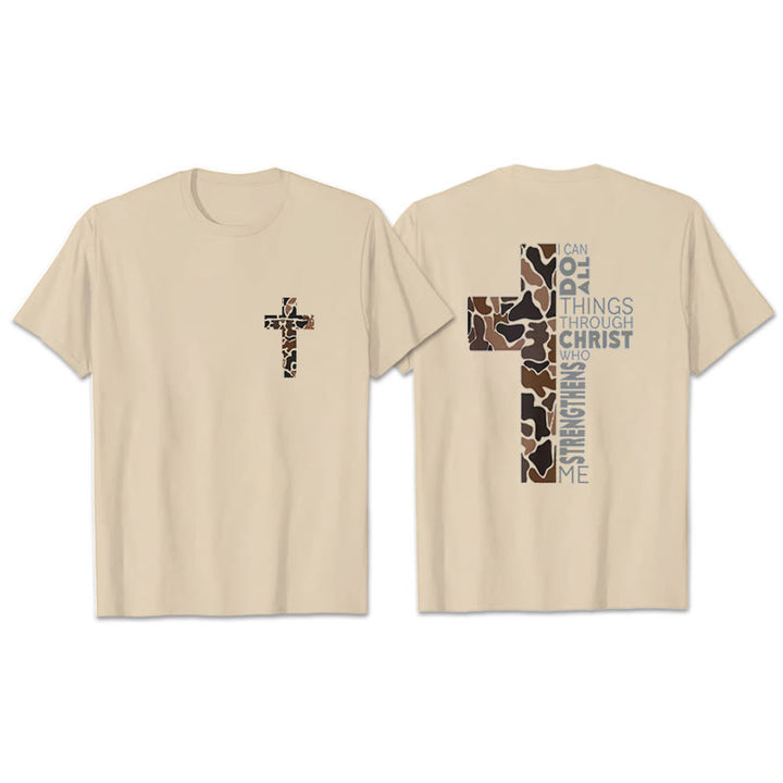 Christianartworkshop Camo Cross Design With Philippians 4:13 Verse Christian T-Shirt - Beige - 2XL - image 3