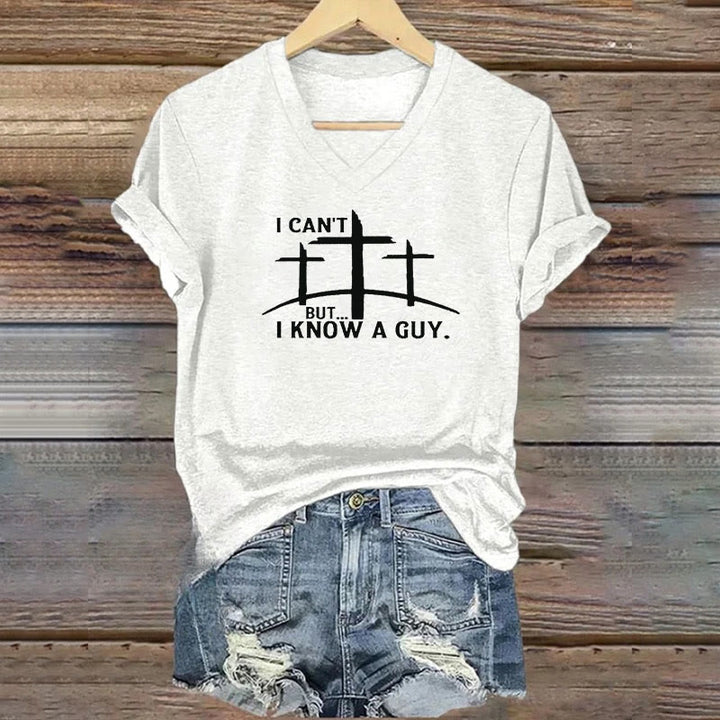 Christianartworkshop I Can't But I Know A Guy Print V-Neck T-shirt - White - 4XL - image 3