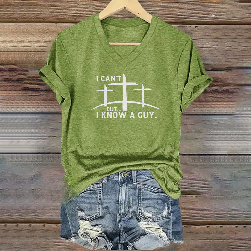 Christianartworkshop I Can't But I Know A Guy Print V-Neck T-shirt - Green - 4XL - image 5