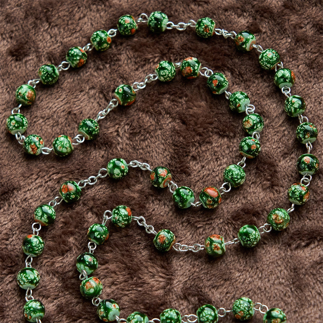 Christianartworkshop Our Lady Medal & Crucifix of 8mm Green Glass Beads Rosary—Blessed Symbol of Faith - image 6