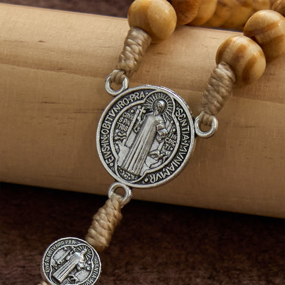 Christianartworkshop St. Benedict & Crucifix of 8mm Olive Wood Round Beads Rosary: Blessed Devotion in Every Bead - image 7