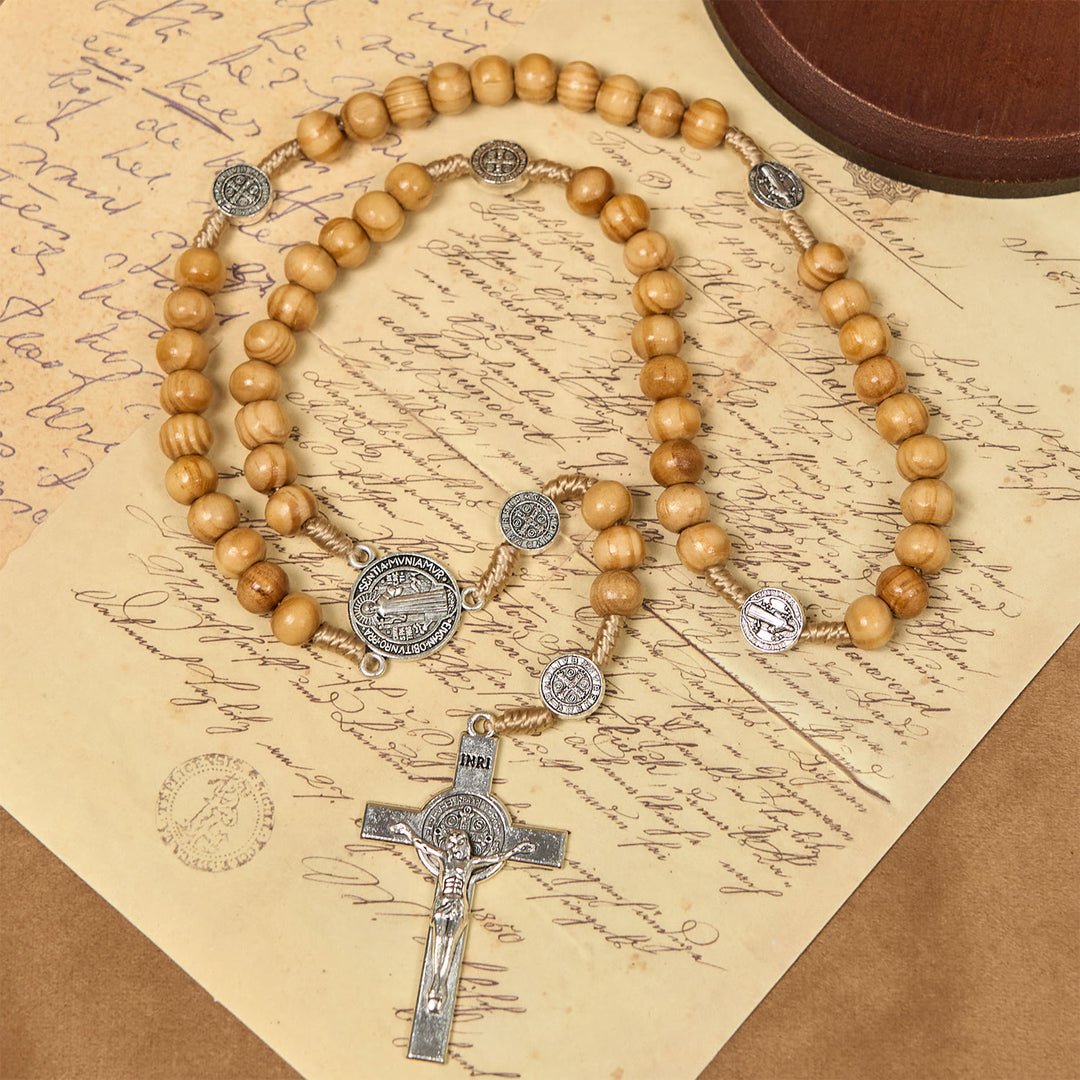 Christianartworkshop St. Benedict & Crucifix of 8mm Olive Wood Round Beads Rosary: Blessed Devotion in Every Bead - image 3