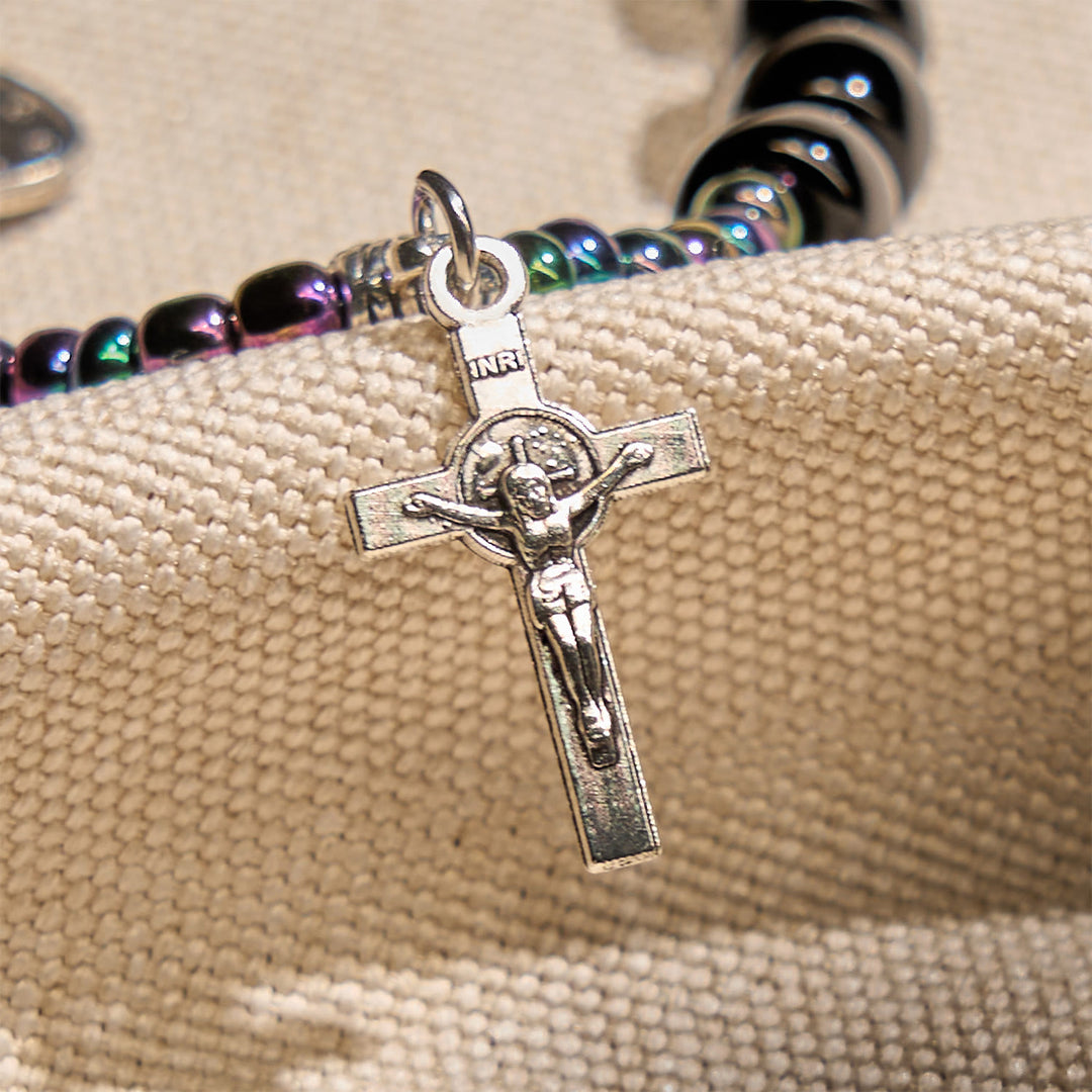 Christianartworkshop Ebony and Blue Agate with Our Lady Medal & Crucifix Bracelet - image 4