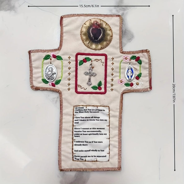 Christianartworkshop Hand-Embroidered Portable Green Pocket Shrine Cross Included Inside - image 6