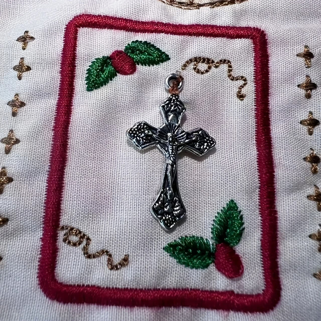 Christianartworkshop Hand-Embroidered Portable Green Pocket Shrine Cross Included Inside - image 3