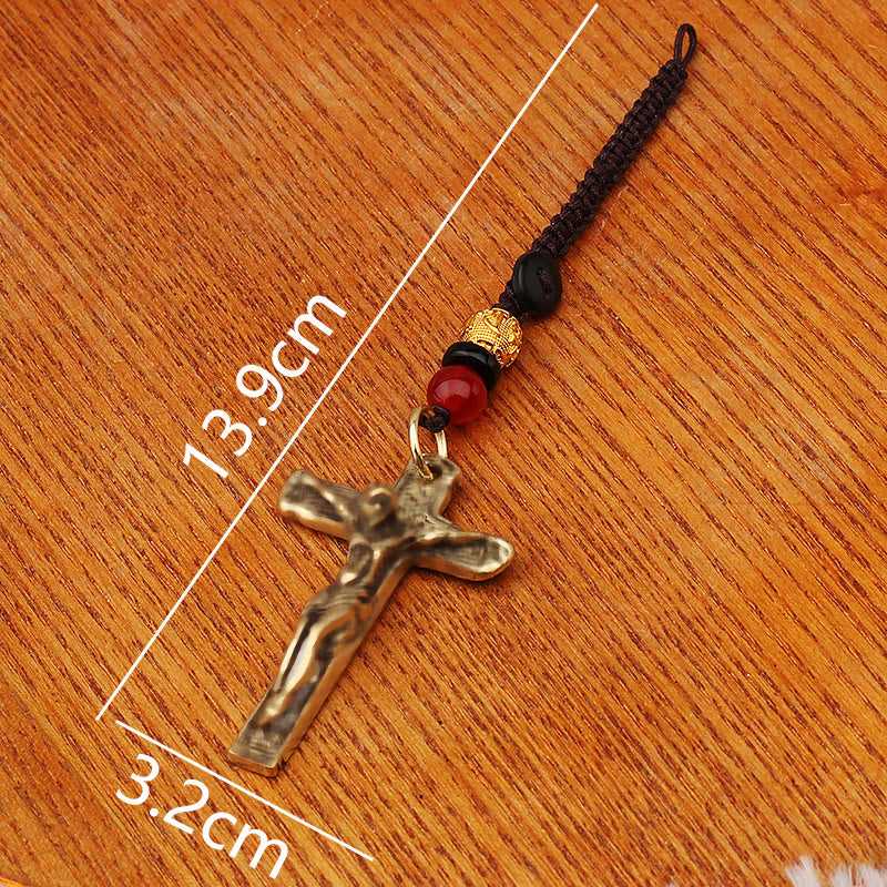 Christianartworkshop Sophisticated Metal Crucifix with Braided Rope Keychain: Exclusive Token of Divine Sacrifice