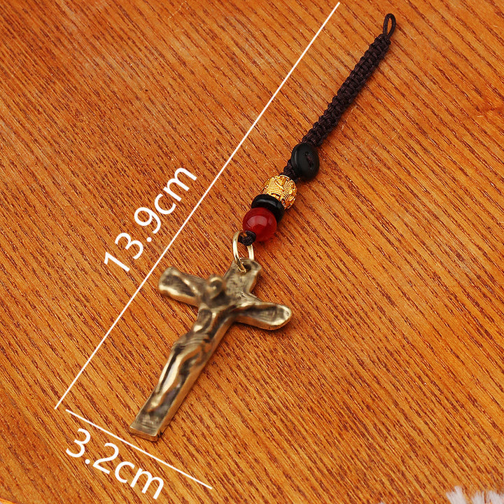 Christianartworkshop Sophisticated Metal Crucifix with Braided Rope Keychain: Exclusive Token of Divine Sacrifice