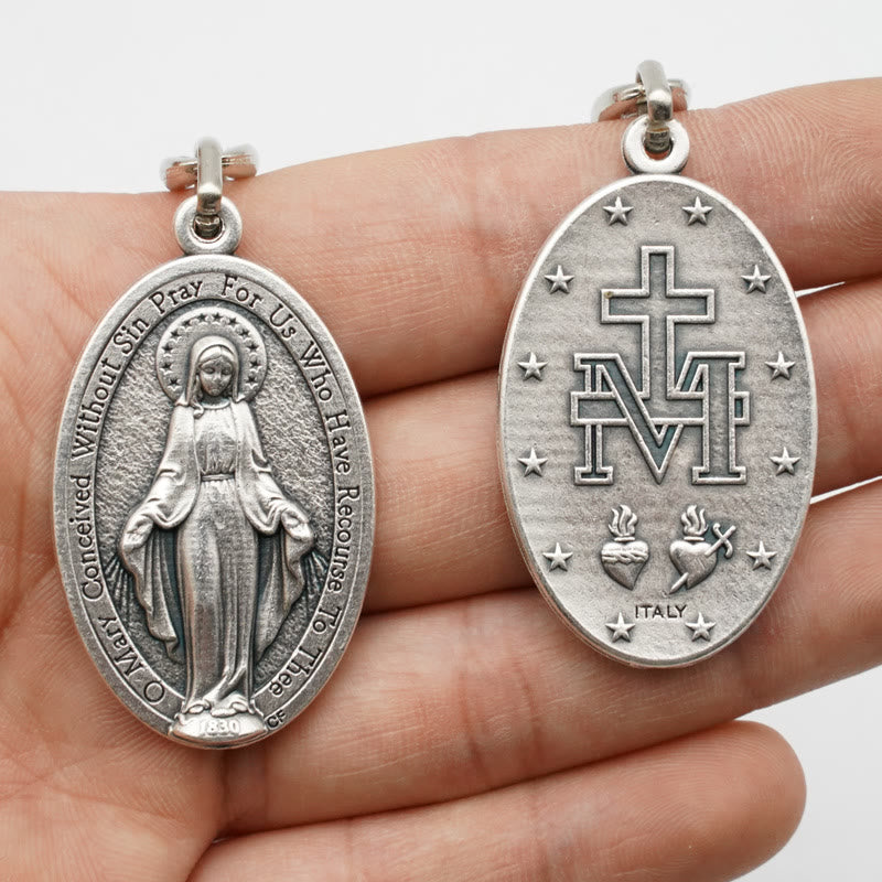 Christianartworkshop Classic Hand-Carved Mary Miraculous Medal Keychain: Graceful Sign of Devotional Faith - image 2