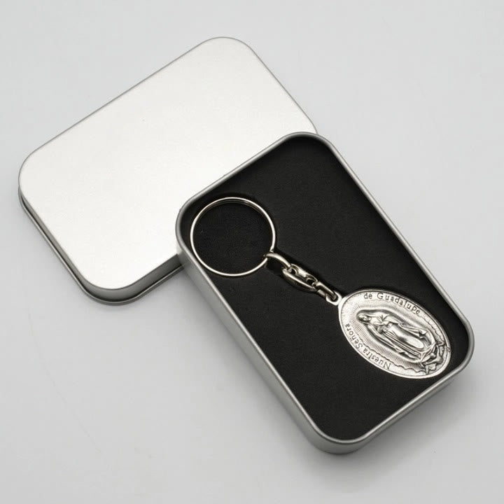 Christianartworkshop Exquisite Relief - Sculpted Our Lady of Guadalupe Medal with Castilian Rose Keychain - image 3