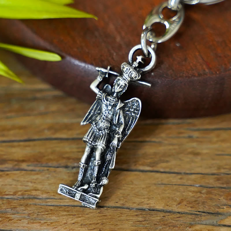 Christianartworkshop Relief - Sculpted Silver St. Michael the Archangel Keychain: Graceful Sign of Banishing Evil Spirits - image 1