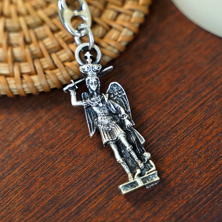 Christianartworkshop Relief - Sculpted Silver St. Michael the Archangel Keychain: Graceful Sign of Banishing Evil Spirits - St. Michael - image 0