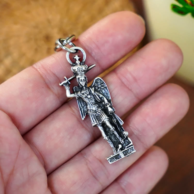 Christianartworkshop Relief - Sculpted Silver St. Michael the Archangel Keychain: Graceful Sign of Banishing Evil Spirits - image 2