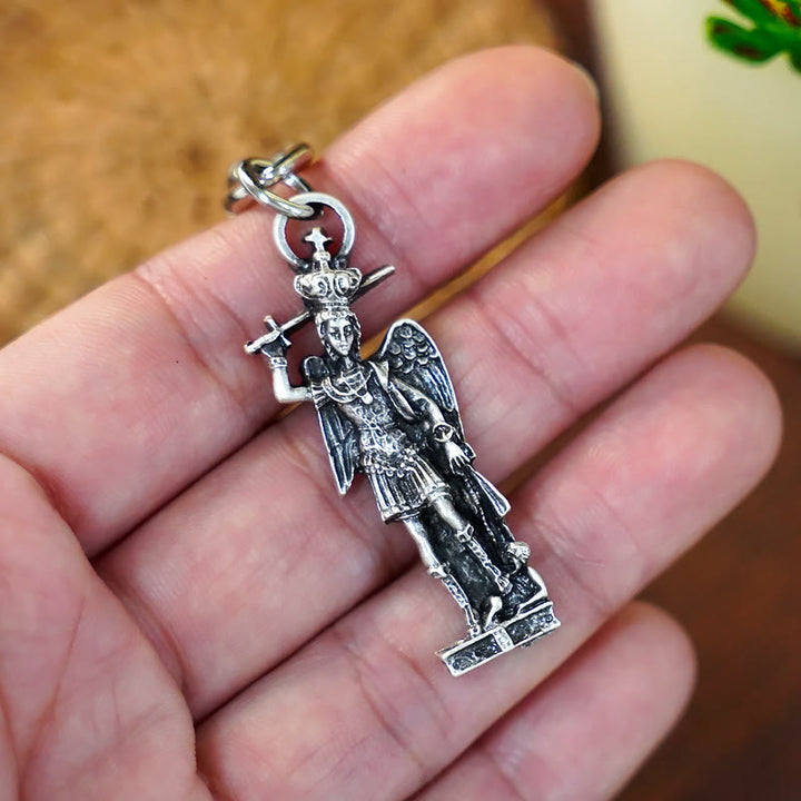 Christianartworkshop Relief - Sculpted Silver St. Michael the Archangel Keychain: Graceful Sign of Banishing Evil Spirits - image 2