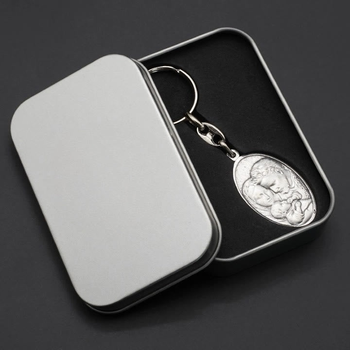 Christianartworkshop Retro Style Crafted Holy Family & Holy Spirit Pendant Keychain: Gleaming Symbol of Familial Unity - image 4