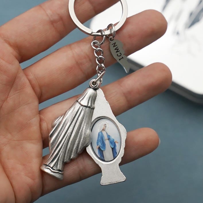 Christianartworkshop Slide - Open Virgin Mary & Miraculous Medal Keychain: Memento of Mary's Devotion - image 3