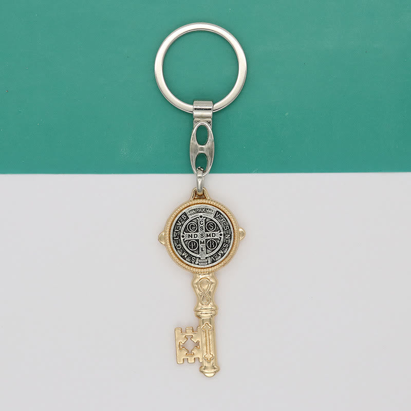 Christianartworkshop Exquisite Enamel - Inlaid St. Benedict & Cross Keychain: Memento of Divine Grace - Golden (A) - image 4