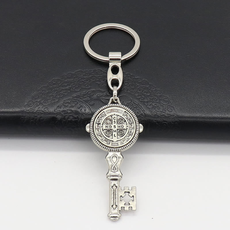 Christianartworkshop Exquisite Enamel - Inlaid St. Benedict & Cross Keychain: Memento of Divine Grace - Silver (A) - image 10