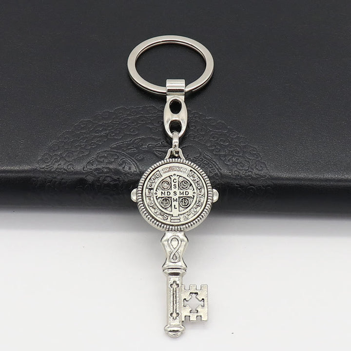 Christianartworkshop Exquisite Enamel - Inlaid St. Benedict & Cross Keychain: Memento of Divine Grace - Silver (A) - image 10