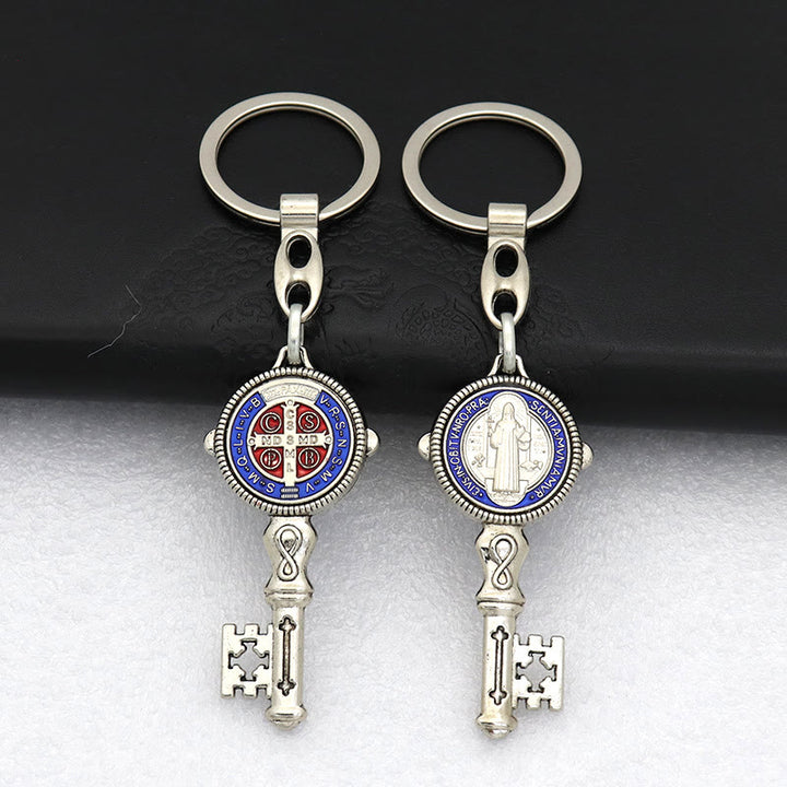 Christianartworkshop Exquisite Enamel - Inlaid St. Benedict & Cross Keychain: Memento of Divine Grace - Blue (A) - image 12