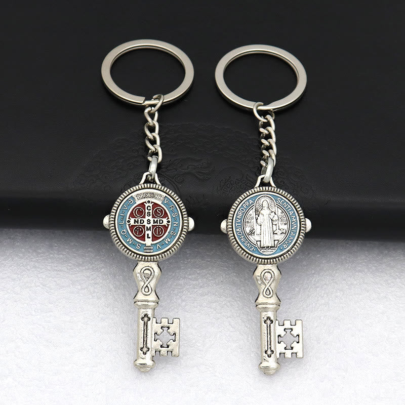 Christianartworkshop Exquisite Enamel - Inlaid St. Benedict & Cross Keychain: Memento of Divine Grace - Light Blue (B) - image 3
