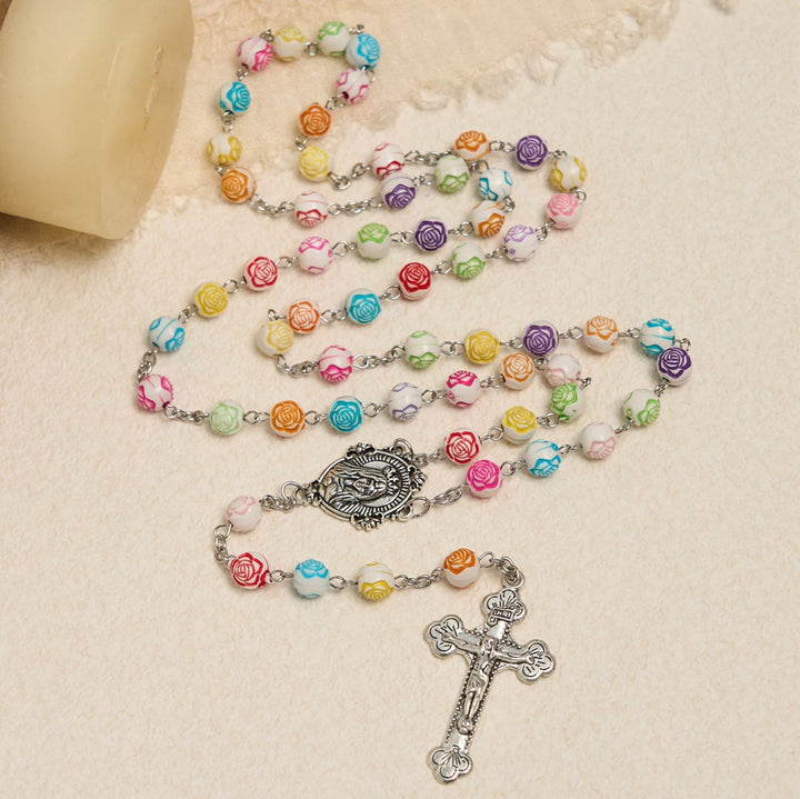 Christianartworkshop Multicolor Rose Beads with Virgin Mary Medal & Crucifix Rosary: Sacred Palette of Love - image 3