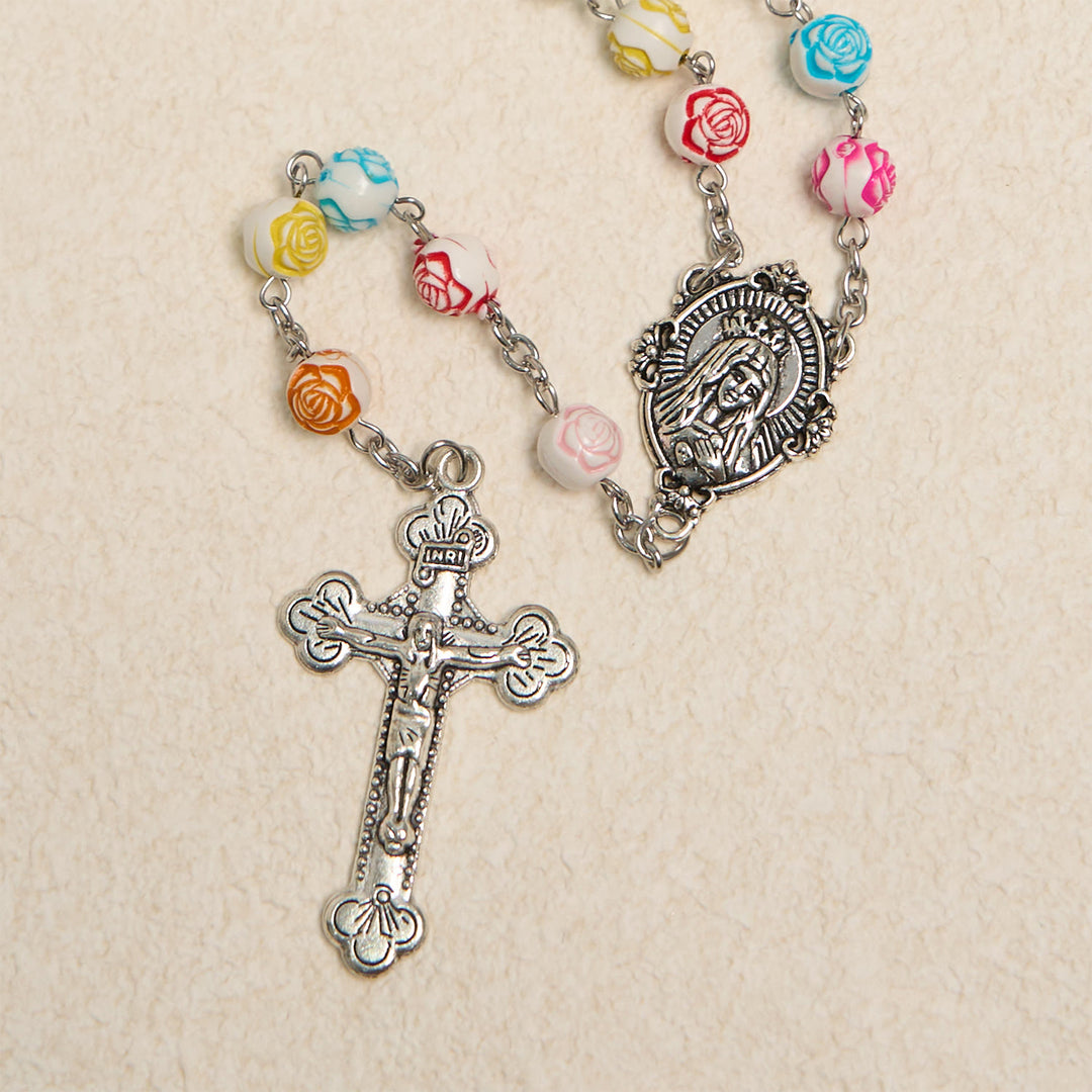 Christianartworkshop Multicolor Rose Beads with Virgin Mary Medal & Crucifix Rosary: Sacred Palette of Love - image 4