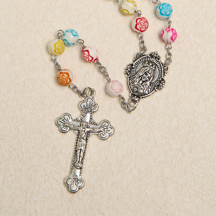 Christianartworkshop Multicolor Rose Beads with Virgin Mary Medal & Crucifix Rosary: Sacred Palette of Love - image 4