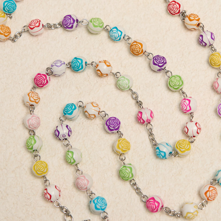Christianartworkshop Multicolor Rose Beads with Virgin Mary Medal & Crucifix Rosary: Sacred Palette of Love - image 5
