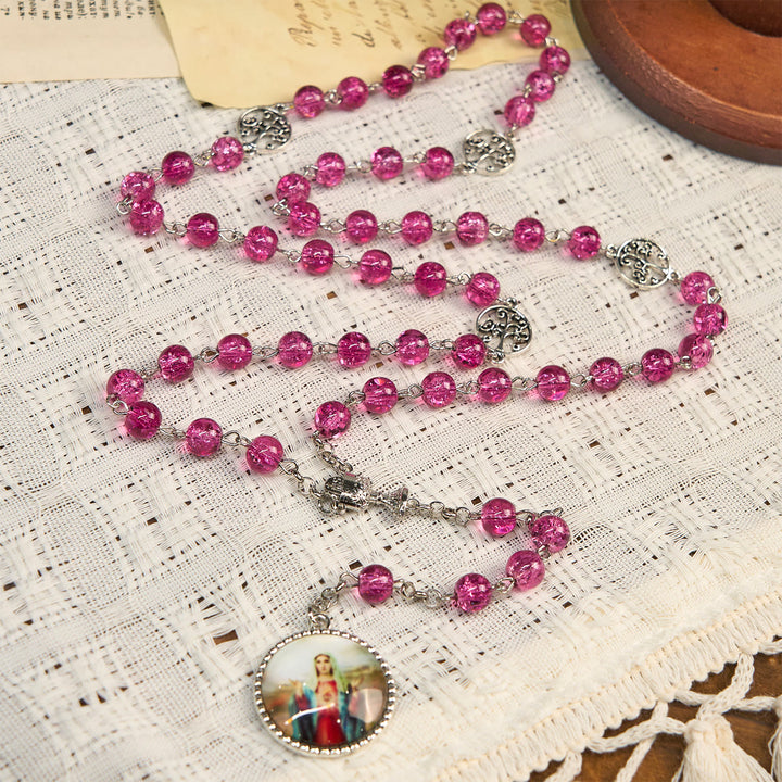 Christianartworkshop Pink Glass Rosary Adorned with Our Lady of Guadalupe: A Love - Filled Blessing - Pink - image 1