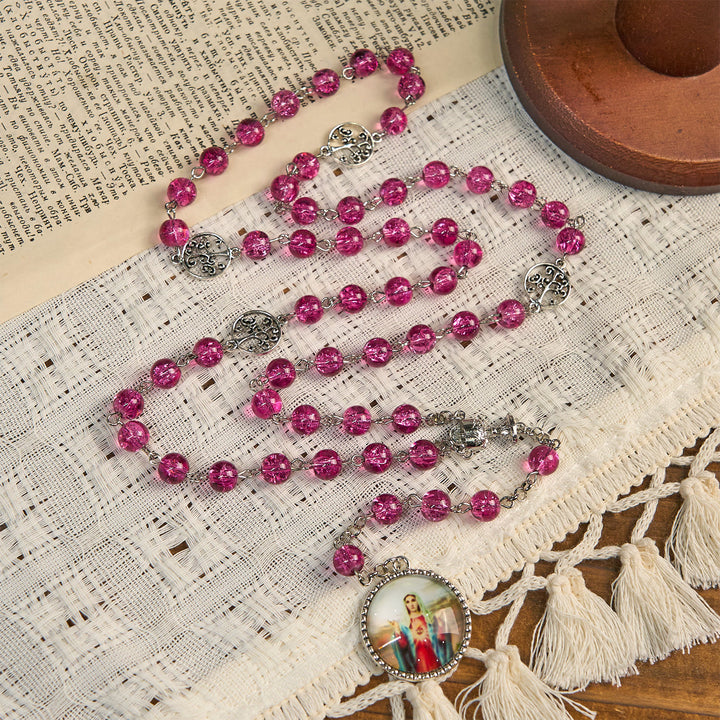 Christianartworkshop Pink Glass Rosary Adorned with Our Lady of Guadalupe: A Love - Filled Blessing - image 3