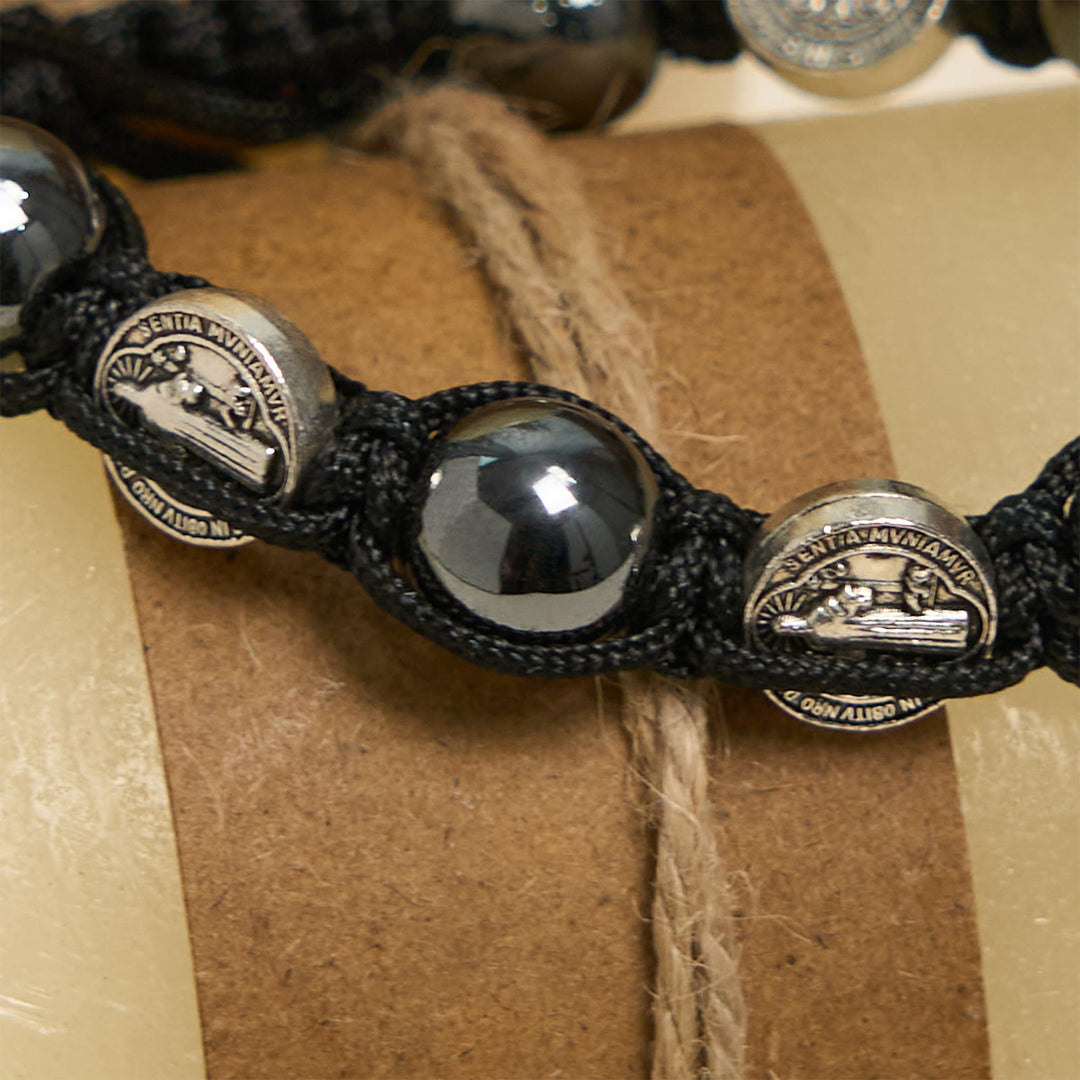 Christianartworkshop Hematite Bead Bracelet with Cross & St. Benedict: Solemn Reminder of Spiritual Roots - image 5