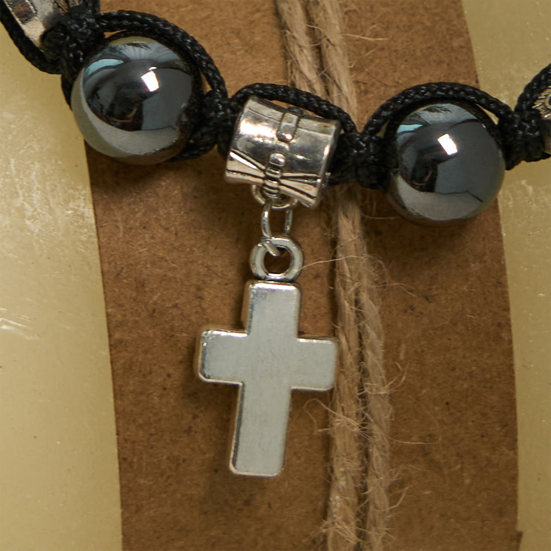 Christianartworkshop Hematite Bead Bracelet with Cross & St. Benedict: Solemn Reminder of Spiritual Roots - image 4