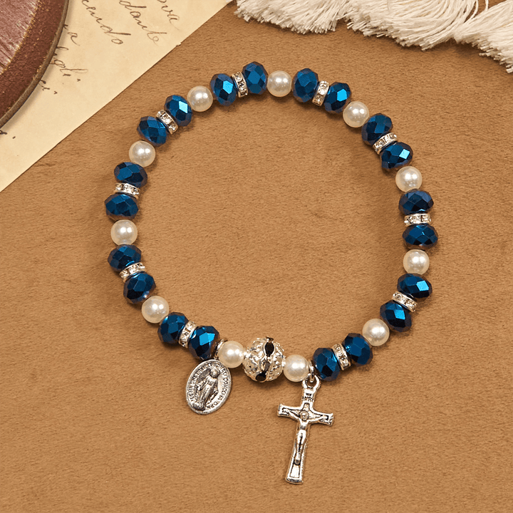 Christianartworkshop Modern Clear Crystal Stretch Braceletwith Crucifix & Miraculous Medal: Contemporary Faith Statement - image 14