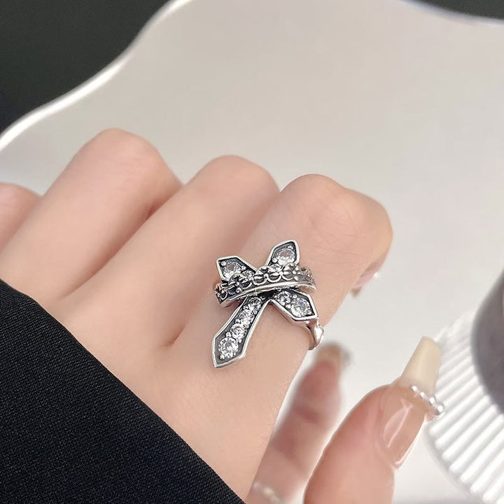 Christianartworkshop 2colors Modern Ring with Cross & Regal Crown: Bold Fusion of Faith and Royalty - image 4
