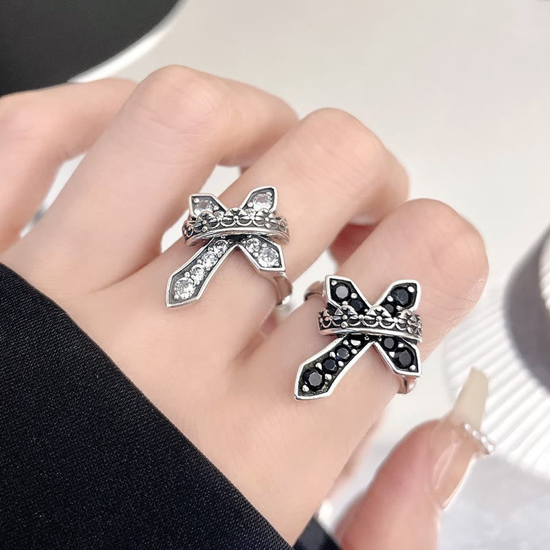 Christianartworkshop 2colors Modern Ring with Cross & Regal Crown: Bold Fusion of Faith and Royalty - image 2