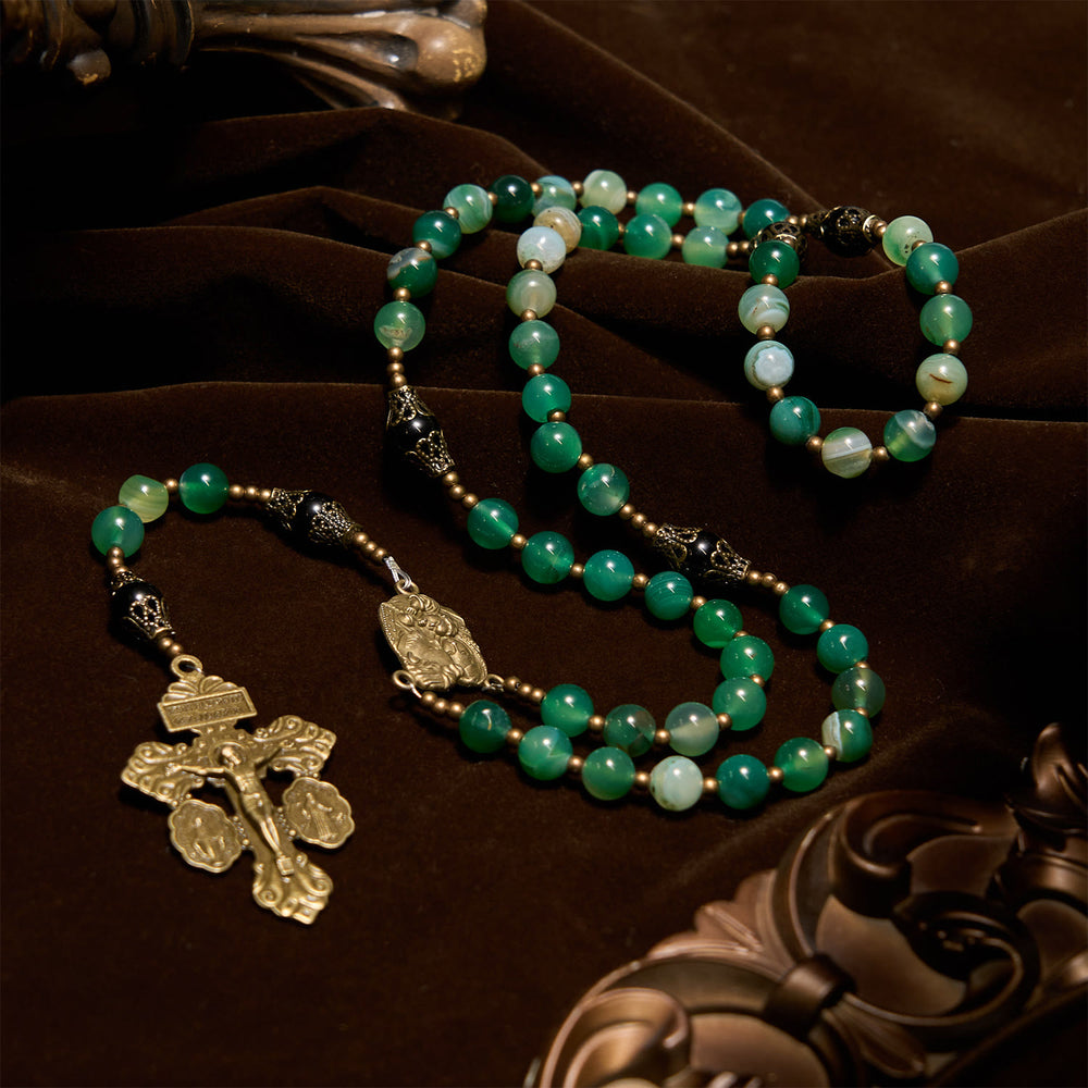 Christianartworkshop Exquisite Green Agate Rosary with Pardon Crucifix & Holy Family: Graceful Spiritual Narrative - image 2