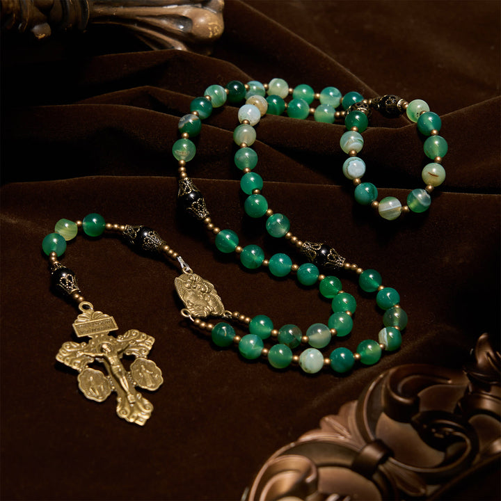 Christianartworkshop Exquisite Green Agate Rosary with Pardon Crucifix & Holy Family: Graceful Spiritual Narrative - image 2