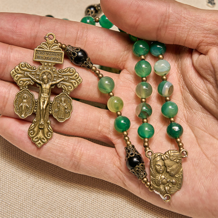 Christianartworkshop Exquisite Green Agate Rosary with Pardon Crucifix & Holy Family: Graceful Spiritual Narrative - image 5