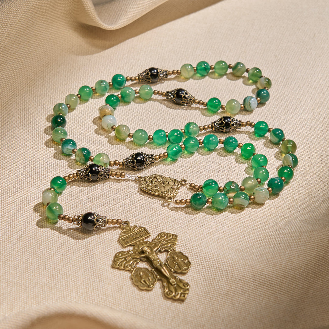 Christianartworkshop Exquisite Green Agate Rosary with Pardon Crucifix & Holy Family: Graceful Spiritual Narrative - image 3
