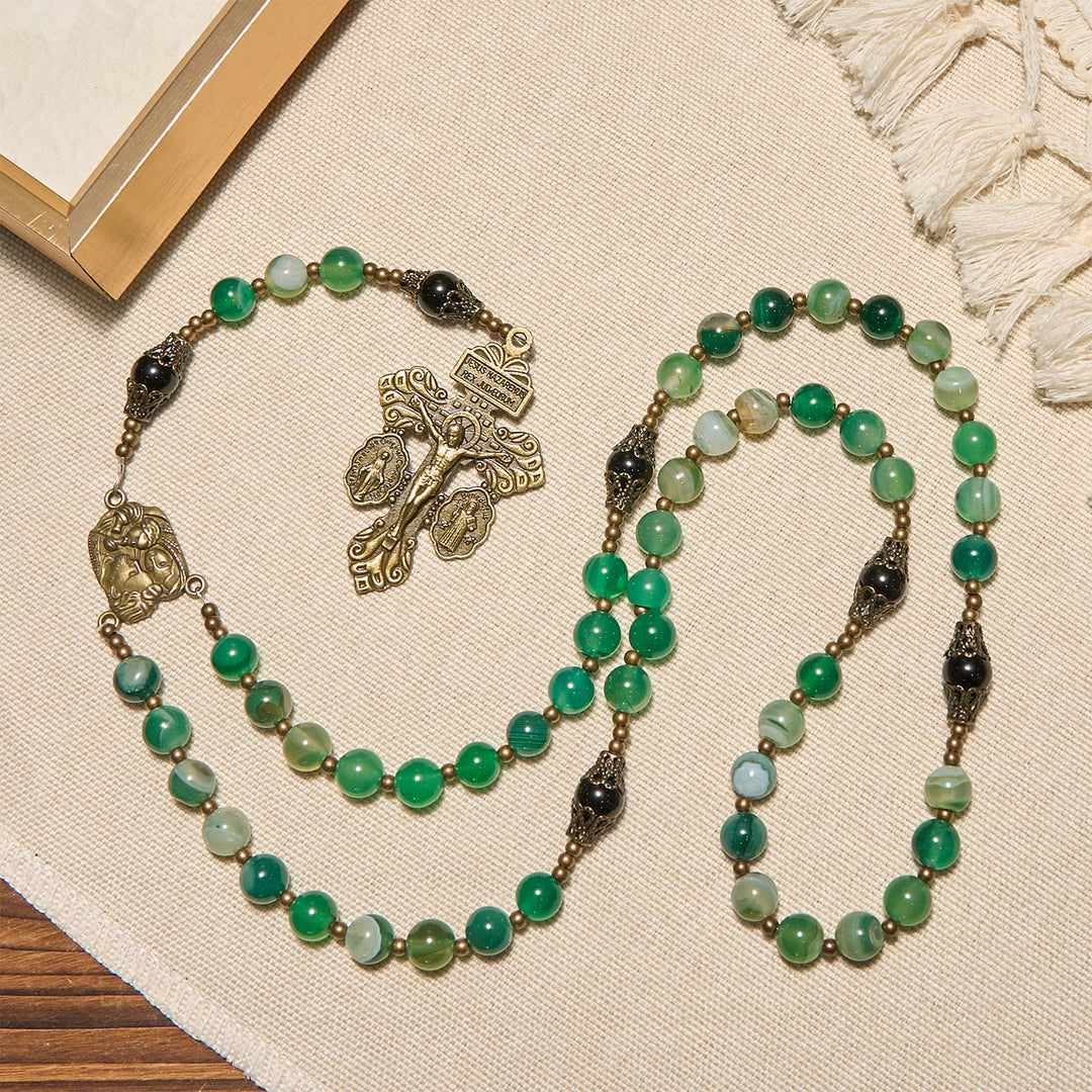 Christianartworkshop Exquisite Green Agate Rosary with Pardon Crucifix & Holy Family: Graceful Spiritual Narrative - image 4