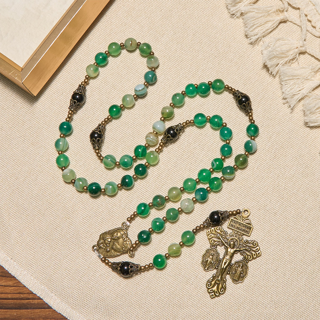 Christianartworkshop Exquisite Green Agate Rosary with Pardon Crucifix & Holy Family: Graceful Spiritual Narrative - Pardon Crucifix & Holy Family - image 1