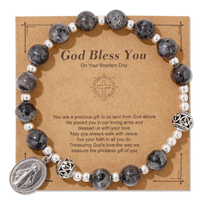 Christianartworkshop Multi-color Gemstone Stretch Bracelet with Miraculous Medal: Unique Spiritual Connection - Goldstone - image 12